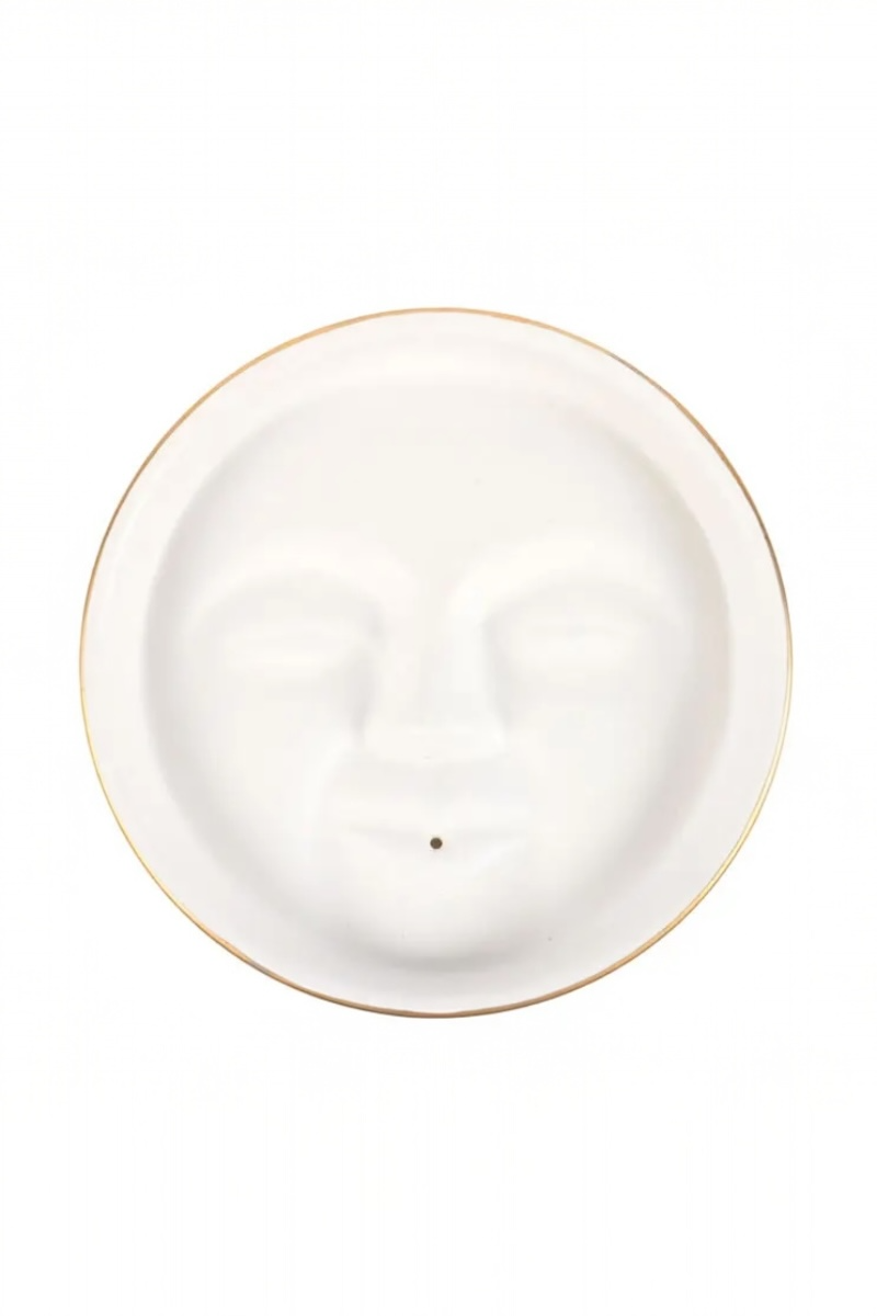 White Moon Face Ceramic Incense Stick Holder