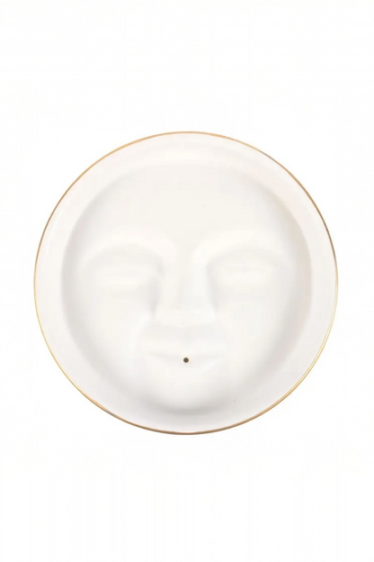 White Moon Face Ceramic Incense Stick Holder