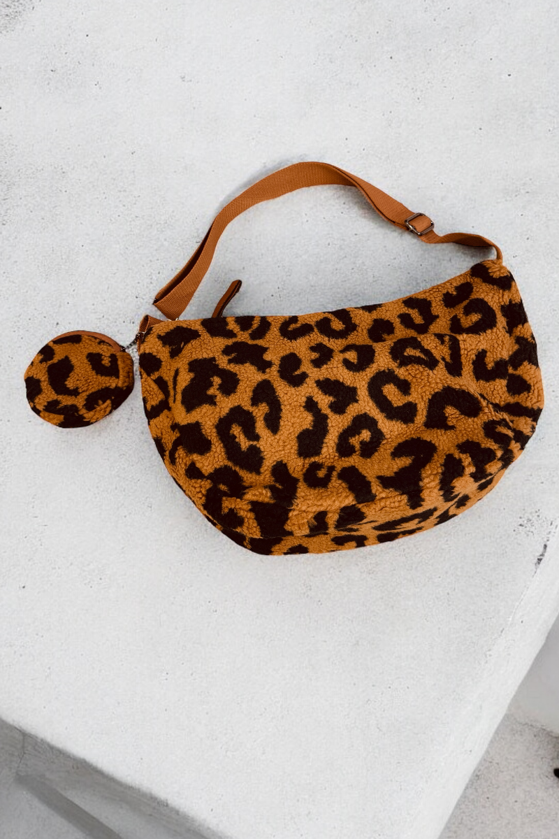 Borg Animal Print Crossbody Bag