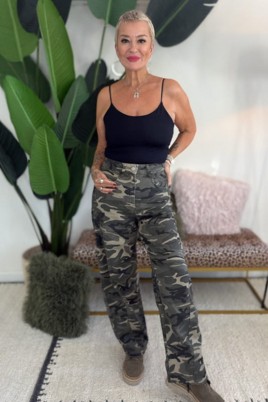 PRE - ORDER Camo Barrel Leg Jeans