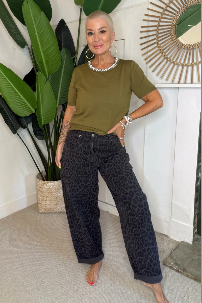 Leopard Print Barrel Leg Jeans