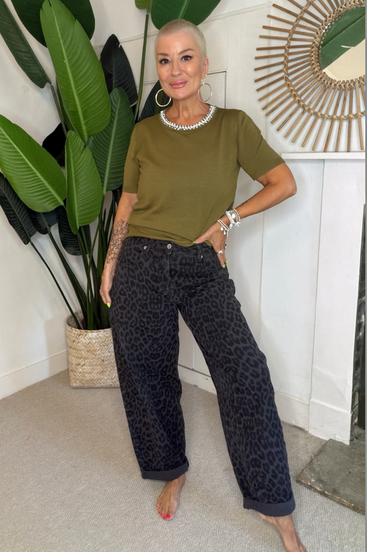 Leopard Print Barrel Leg Jeans