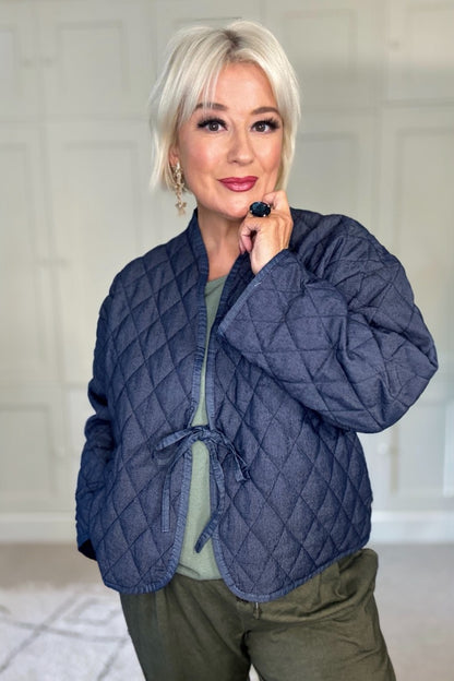 Anya Denim Tie-Front Quilted Jacket