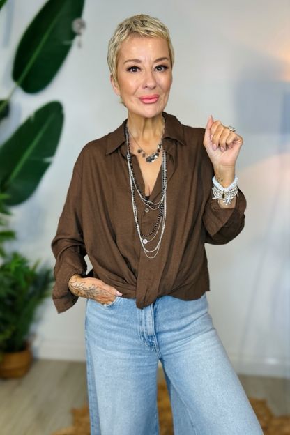 Effortless Twist Linen Blend Blouse
