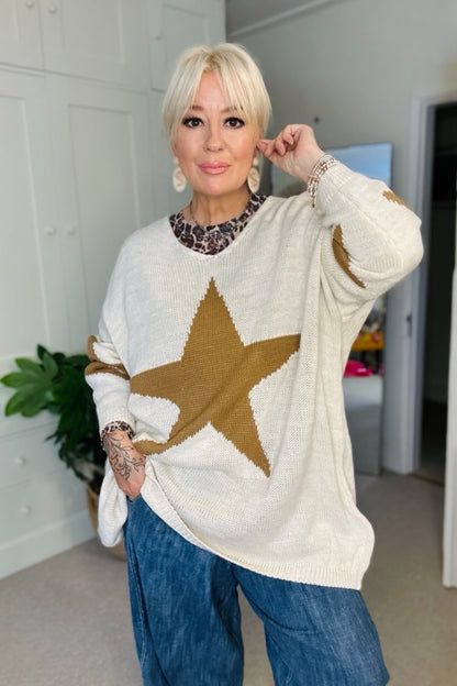 Sutton Oversized Star Jumper - Beige