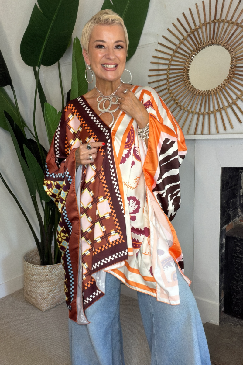 Reverse Print Poncho Top