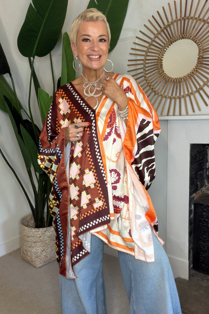 Reverse Print Poncho Top
