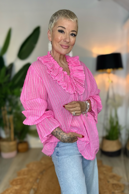 Pink Stripe Frill Shirt