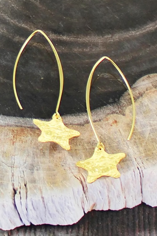 Gold Star Charm Drop Earrings