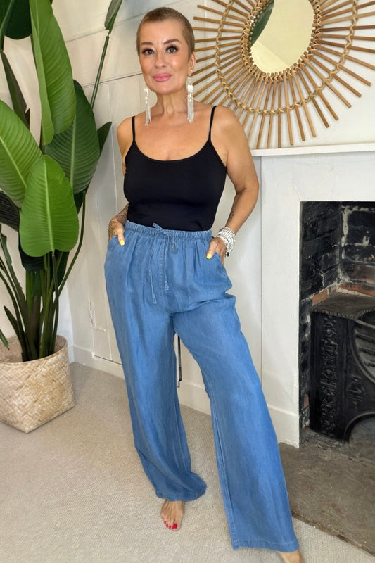 Soft Denim Wide Leg Trousers