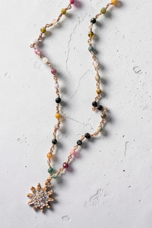 Multi Colour Semi Precious Beaded Sun Pendant Necklace