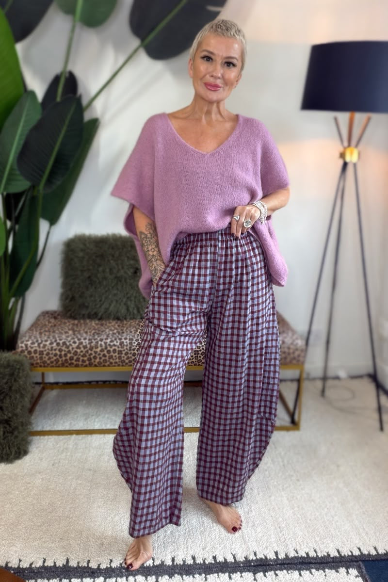 Gingham Barrel Leg Trousers