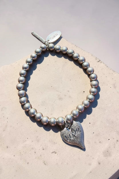 Silver Beaded LOVE Heart Bracelet