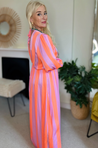Satin Stripe Maxi Dress