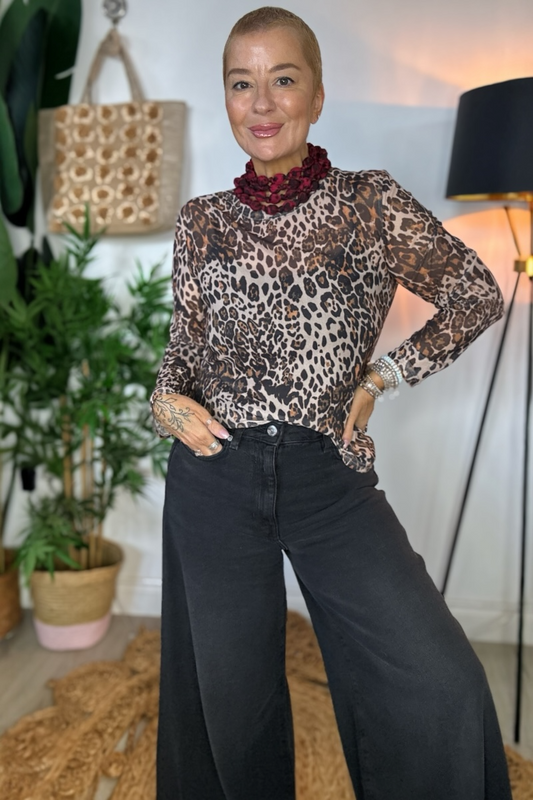 Heidi Sheer Mesh Top - Classic Leopard Print