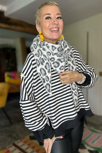 Cashmere Mix Leopard Print Triangle Knitted Scarf