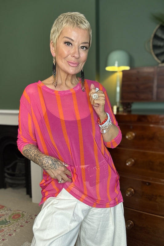 Stripe Print Mesh Top