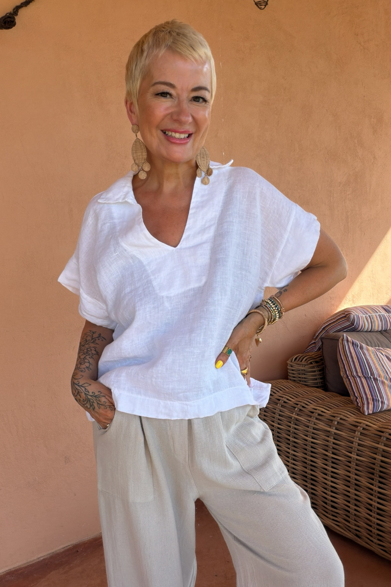 Linen V-Neck Top