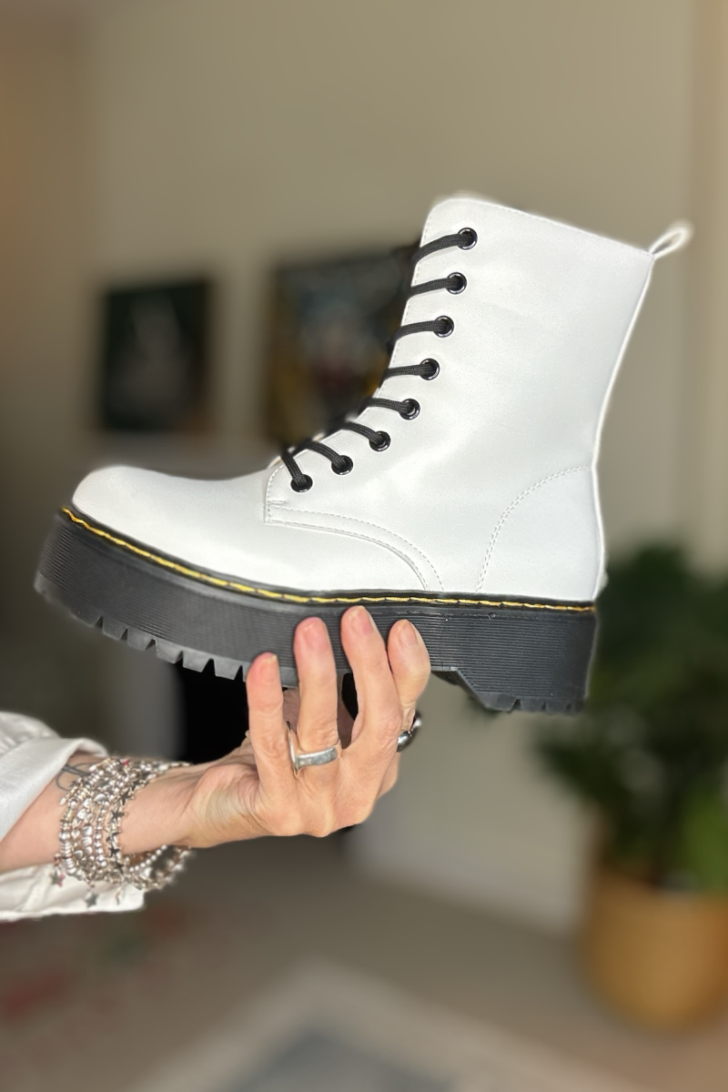 White Chunky Lace Up Boots