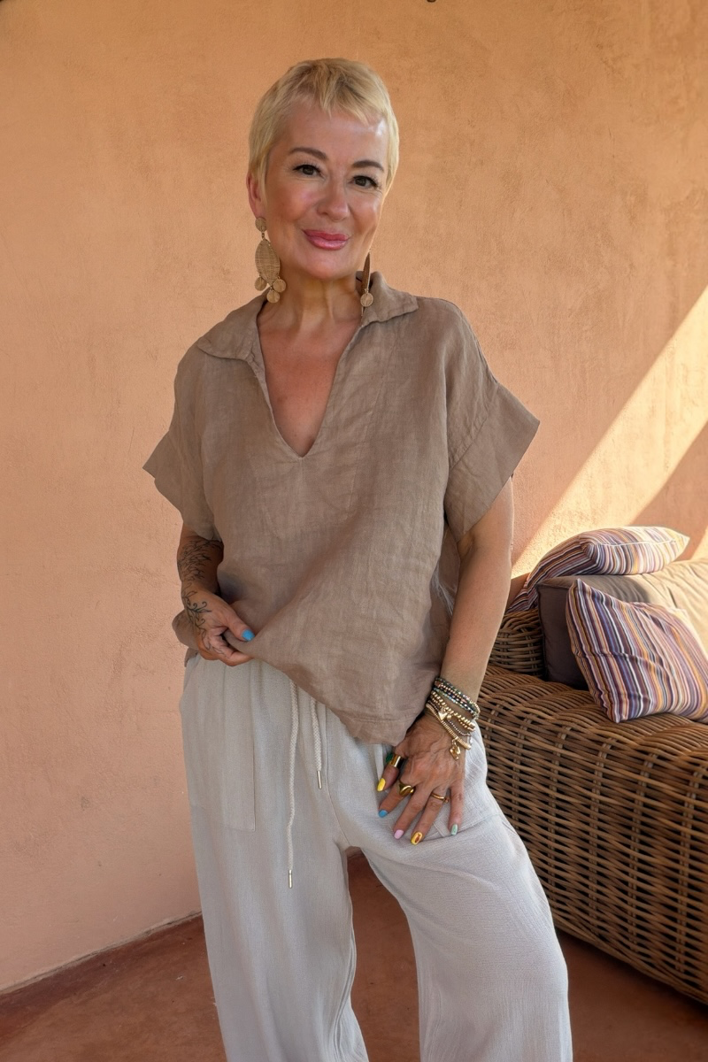Linen V-Neck Top