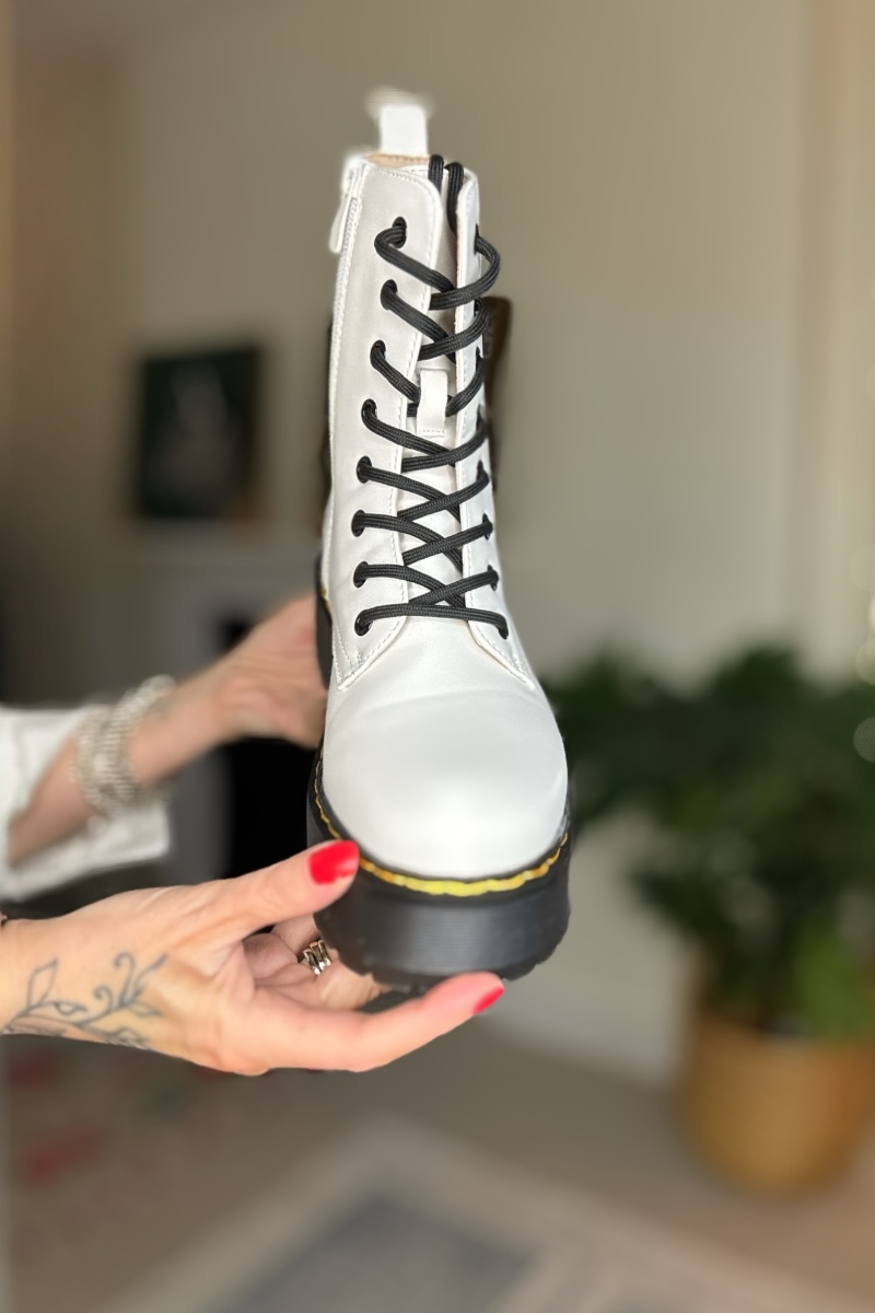 White Chunky Lace Up Boots