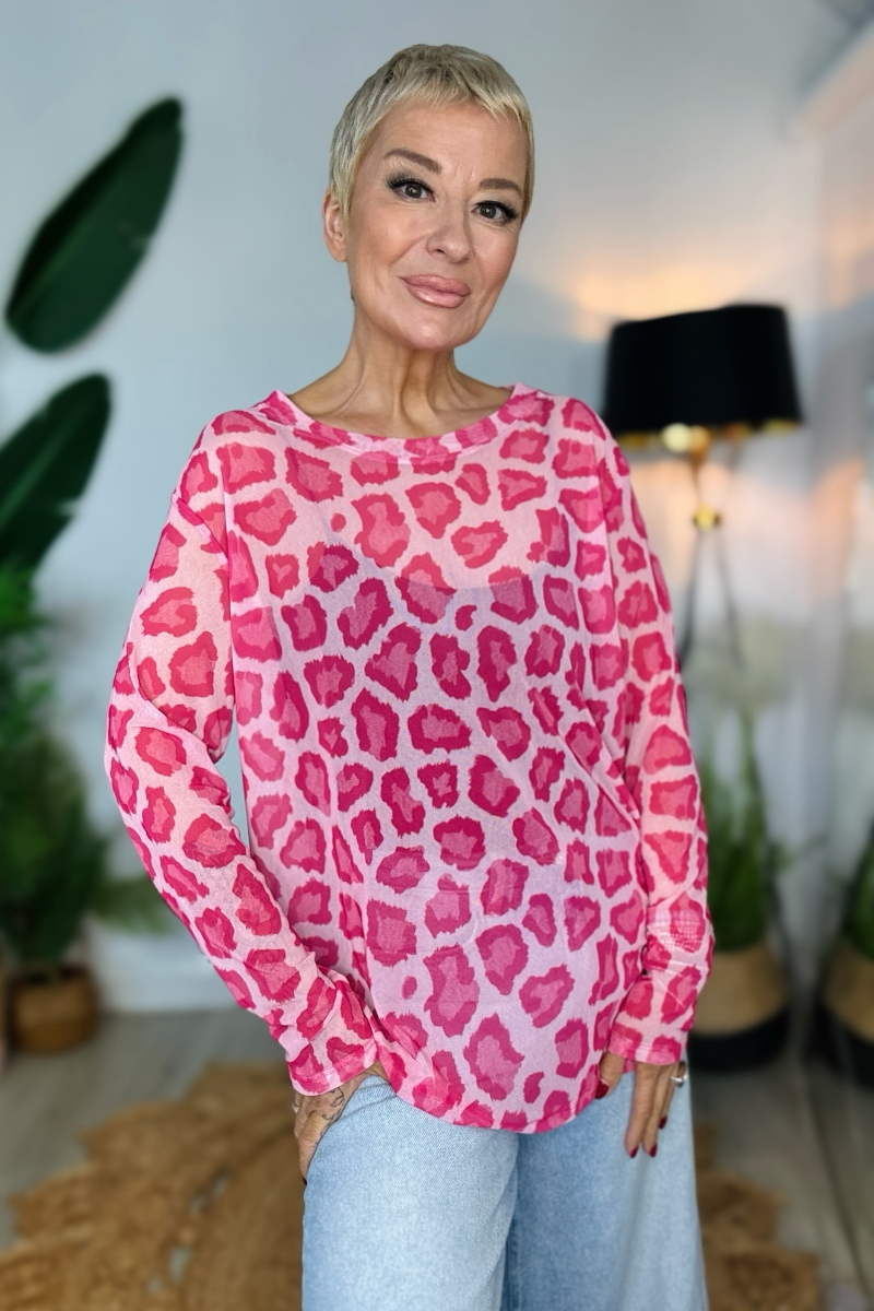 Luna Animal Print Mesh Top