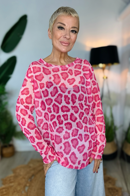 Luna Animal Print Mesh Top
