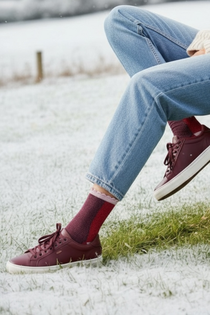 Colour Block Glitter Socks - Berry/Red