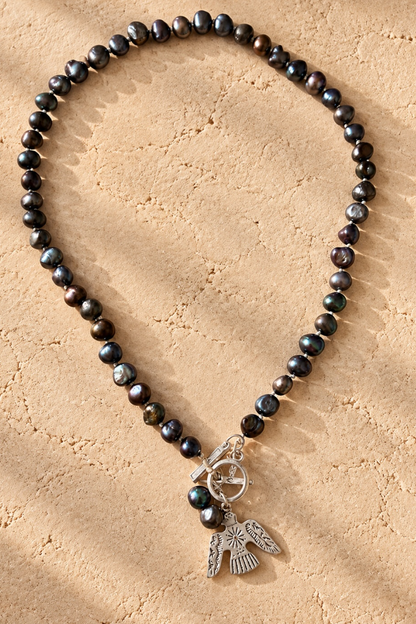 Storm Pearl Thunderbird Charm Necklace