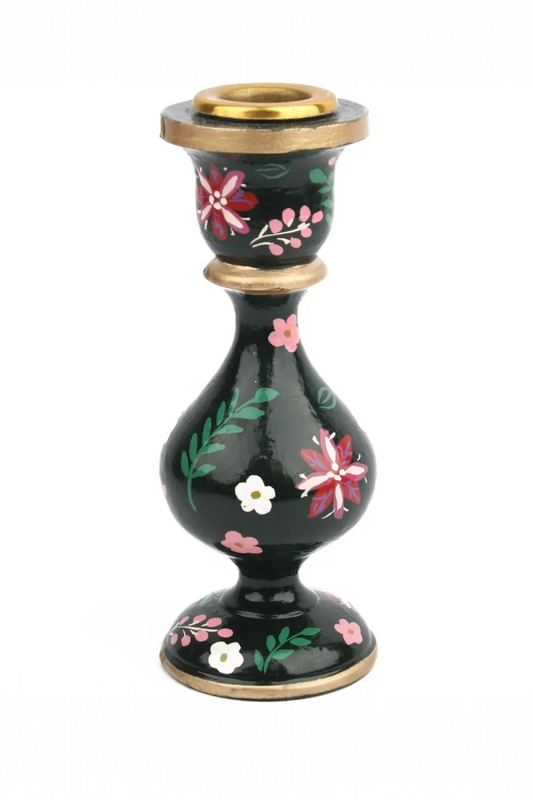 Hand Painted Small Candlestick Holder - Green