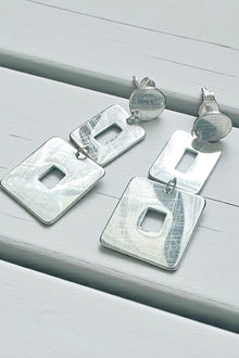 Silver Etched Square Drop Earrings