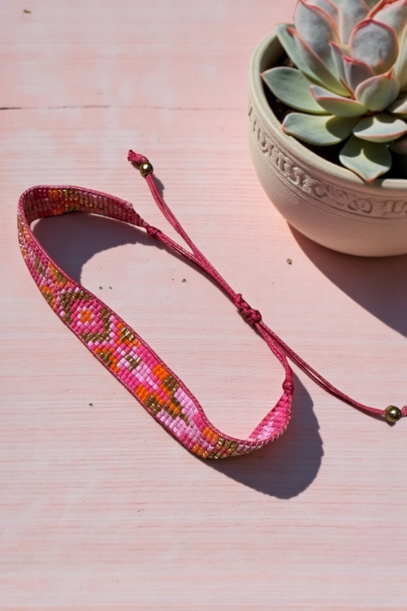 Fuchsia Mix Beaded Aztec Bracelet