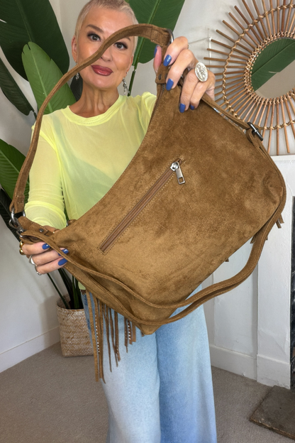 Fringe & Stud Shoulder Bag