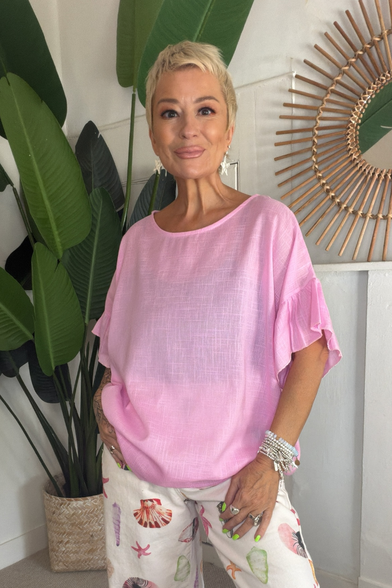 Frill Sleeve Linen Mix Top