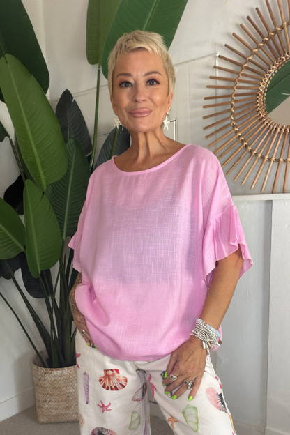 Frill Sleeve Linen Mix Top