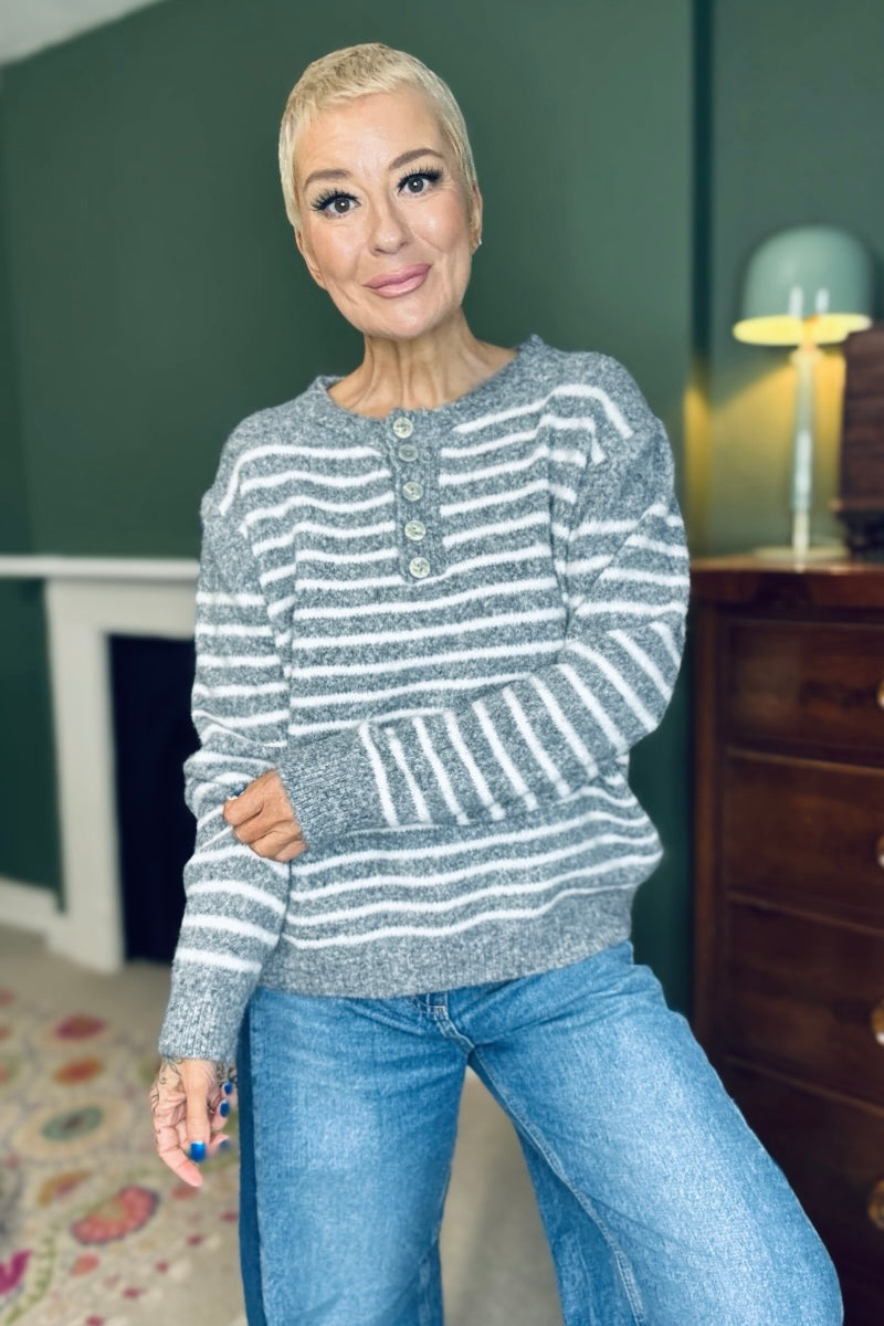 Buttoned Stripe Knit