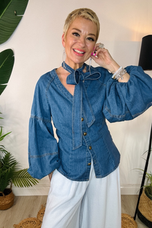 Balloon Sleeve Denim Blouse