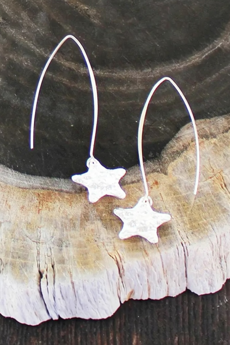 Silver Star Charm Drop Earrings