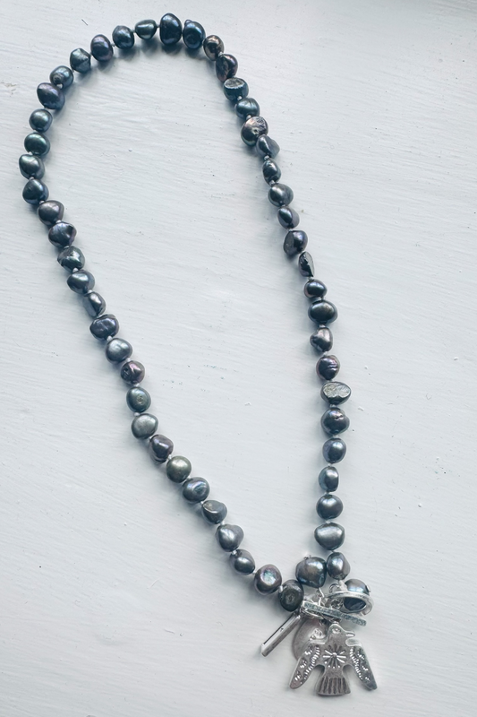 Storm Pearl Thunderbird Charm Necklace