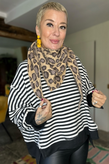 Cashmere Mix Leopard Print Triangle Knitted Scarf