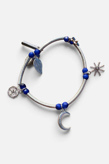 Silver Bar Blue Beaded Pendant Bracelet