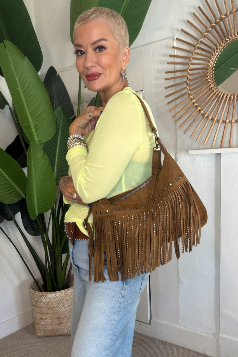 Fringe & Stud Shoulder Bag