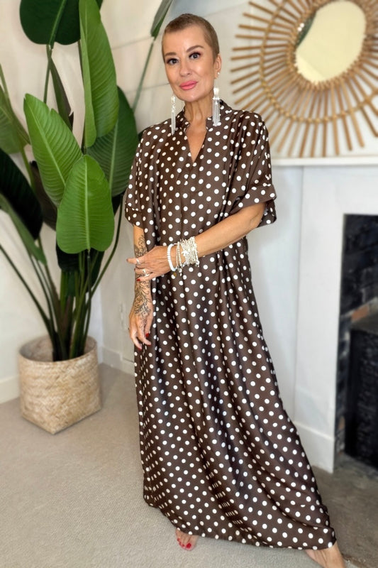 Effortless Polka Dot Kaftan Maxi Dress