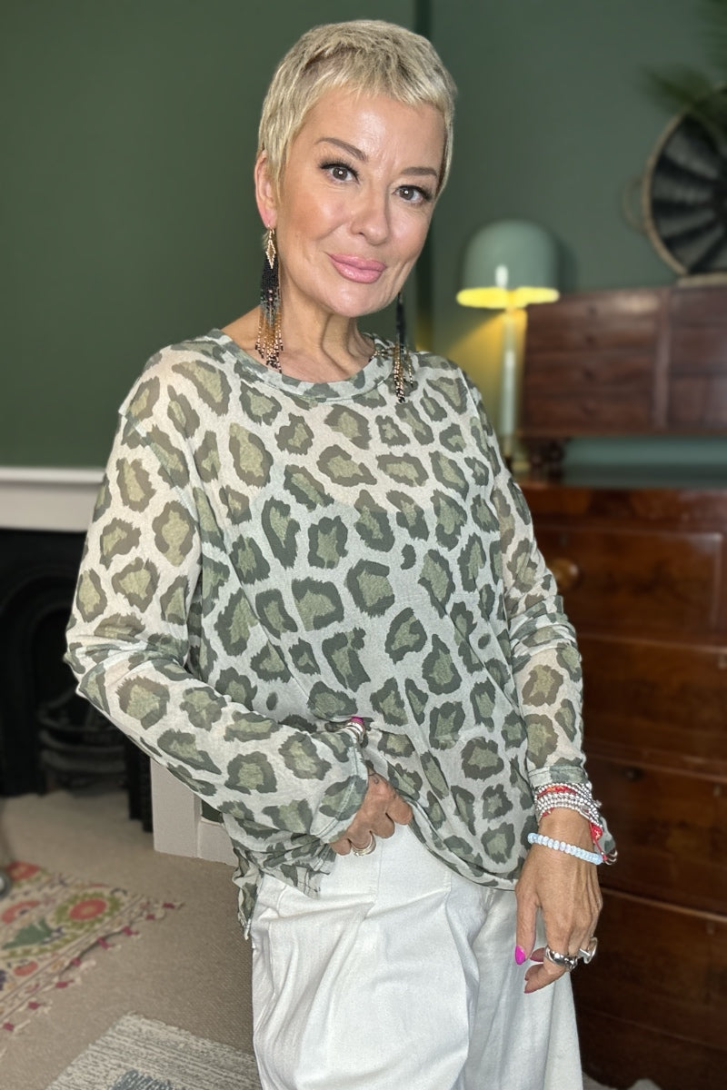 Luna Animal Print Mesh Top