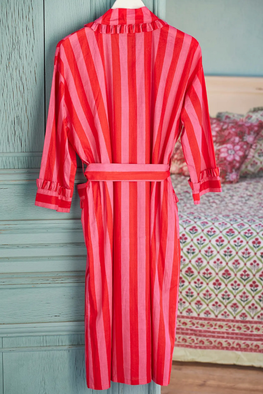 Bold Stripe Frill Dressing Gown