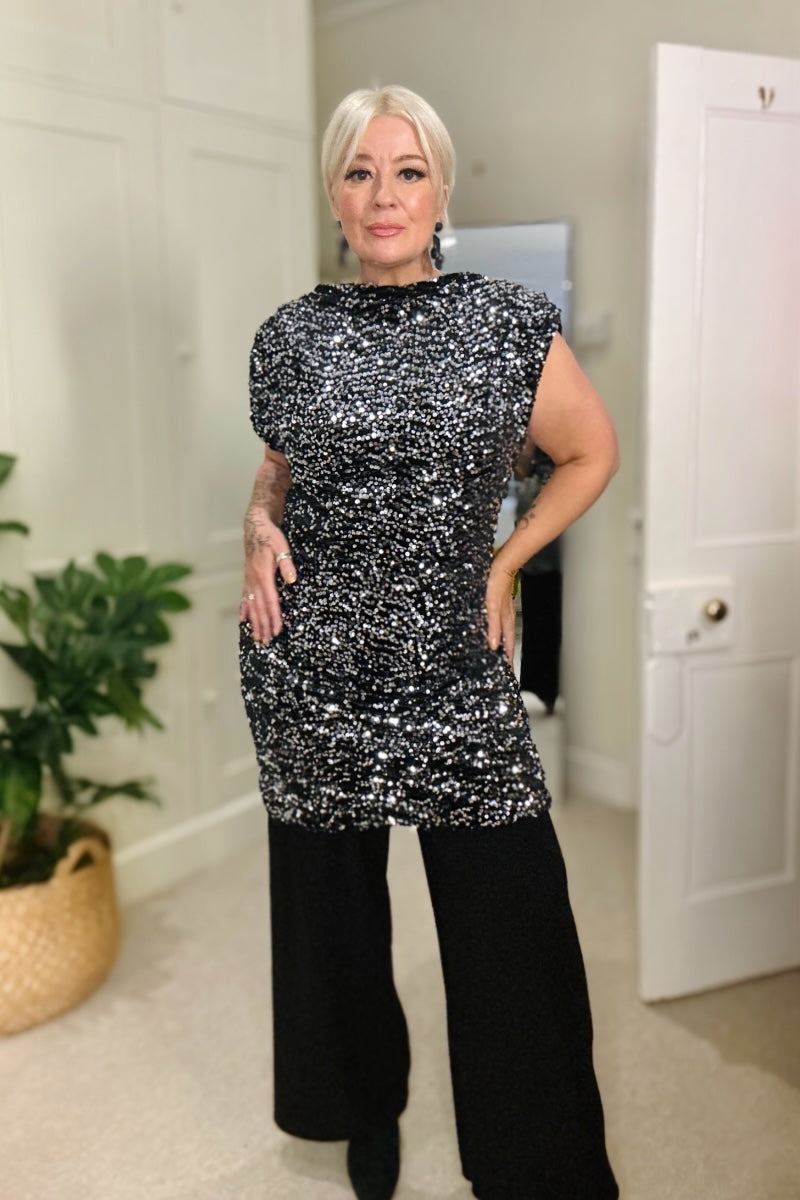 Layla Velvet Sequin Tunic - Charcoal