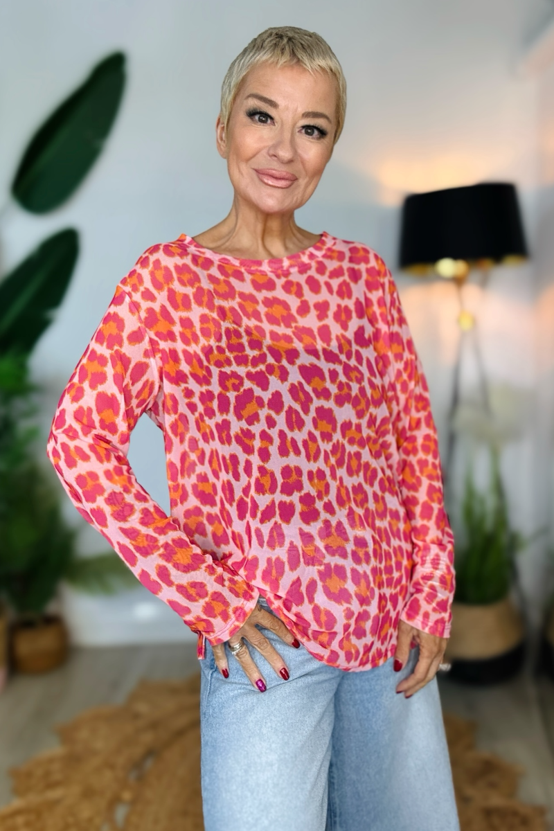 Lettie Animal Print Mesh Top