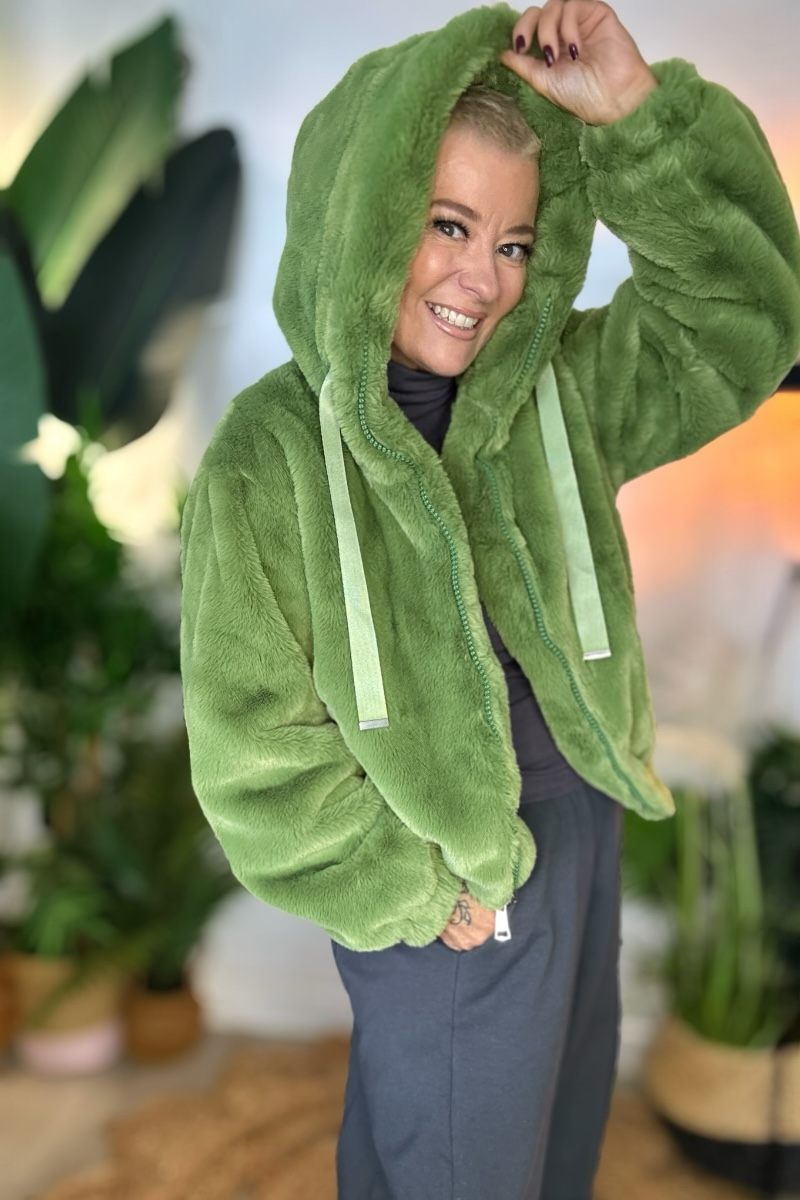 Winter Green Faux Fur Bomber Jacket