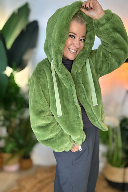 Winter Green Faux Fur Bomber Jacket
