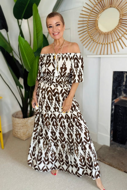 Boho Bardot Maxi Dress